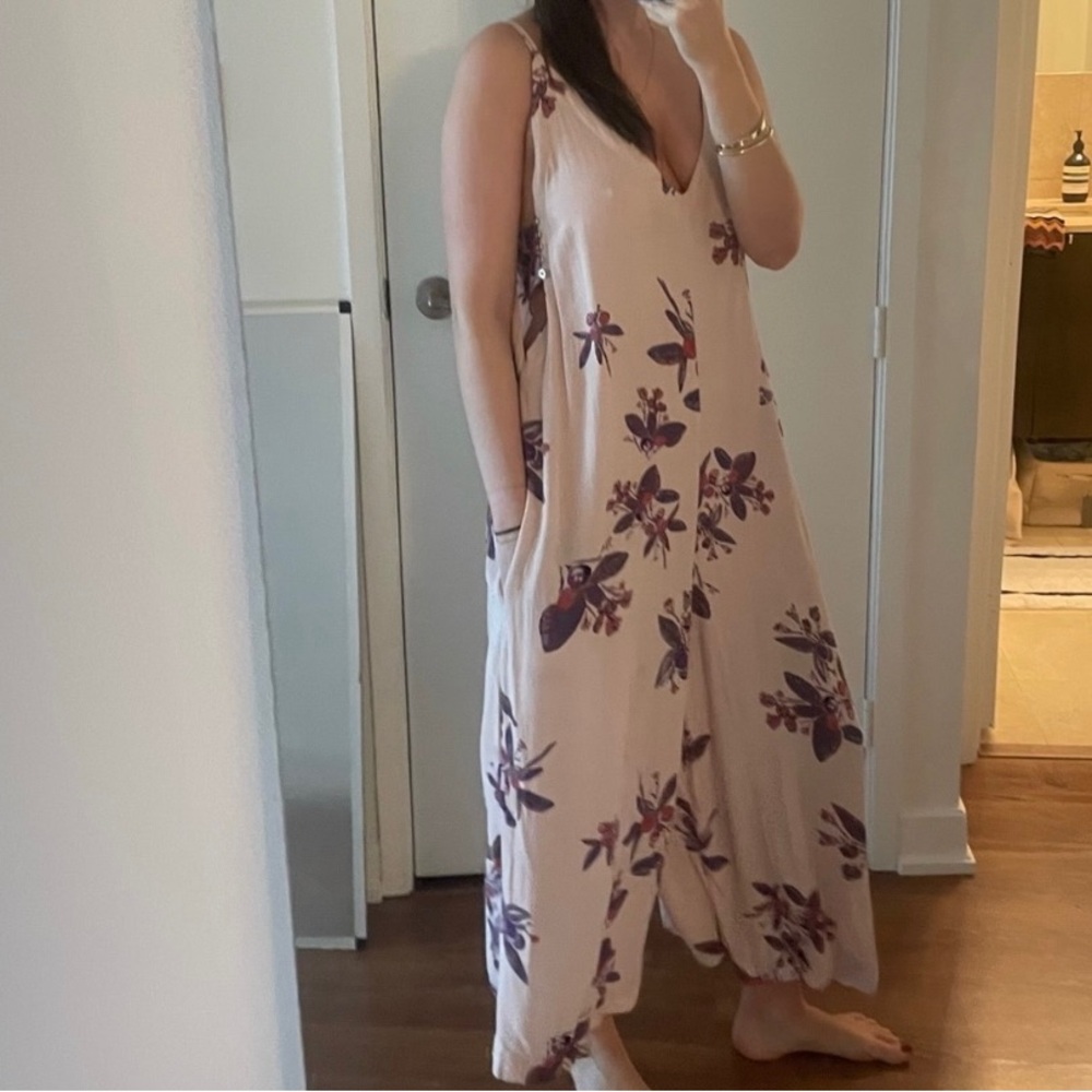 Free People Pink and Purple Floral Jumpsuit with Flowing Silhouette - Picture 1 of 5